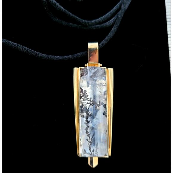 Dendritic Crystal Pendant in 14k Gold Mounting Deco Inspired - Picture 5 of 6